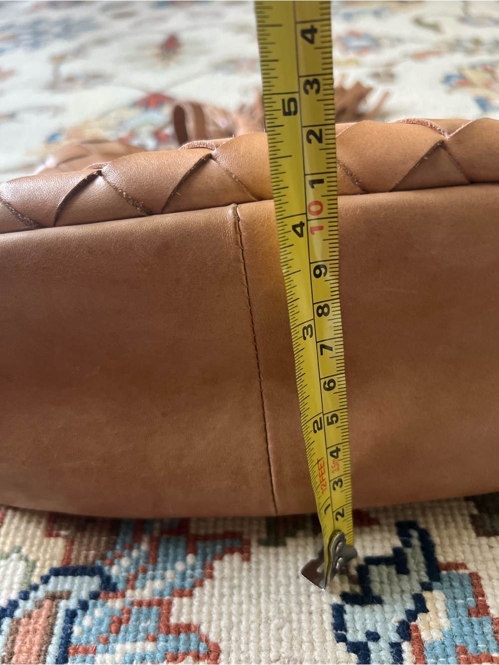 Vintage Woven Leather Crossbody Bag with Tassel - Tan - Picture 5 of 5